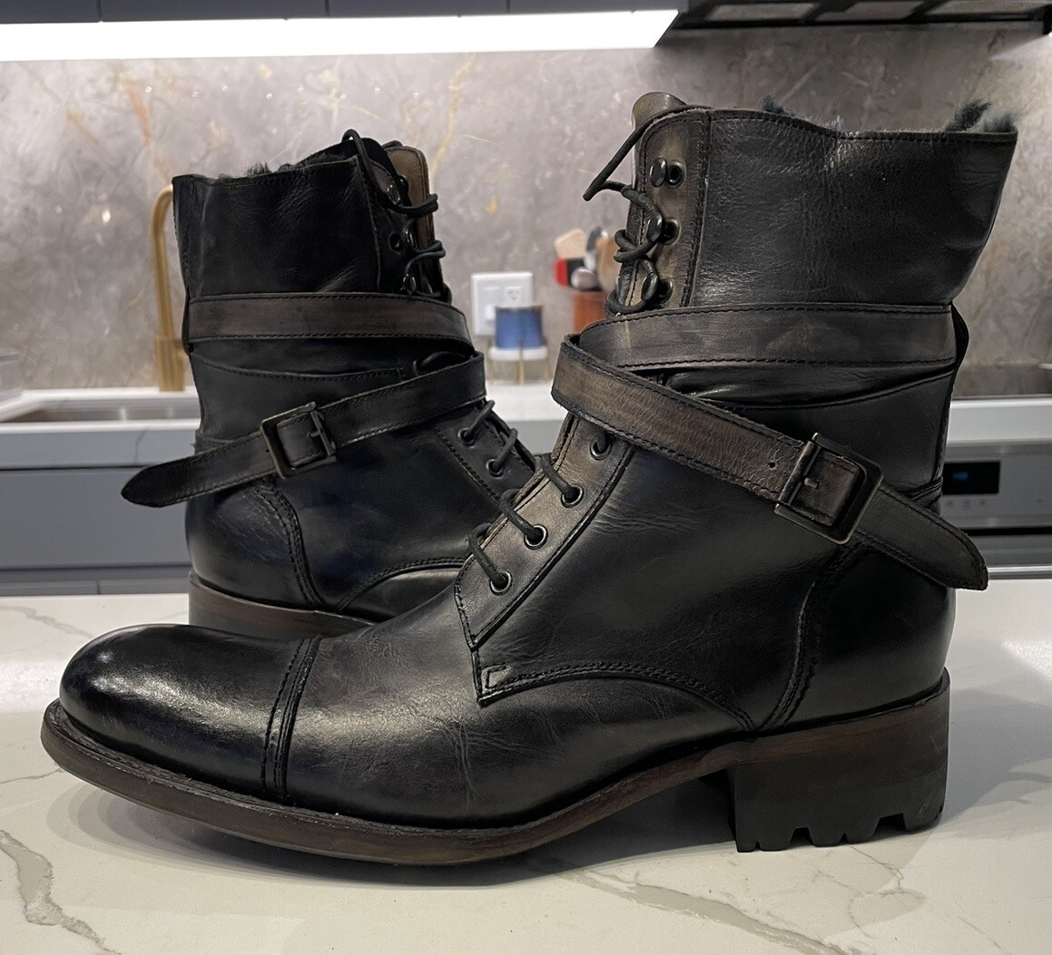 Alfredo Bannister Japan Engineer Boots Leather Strap Buckle Sz8