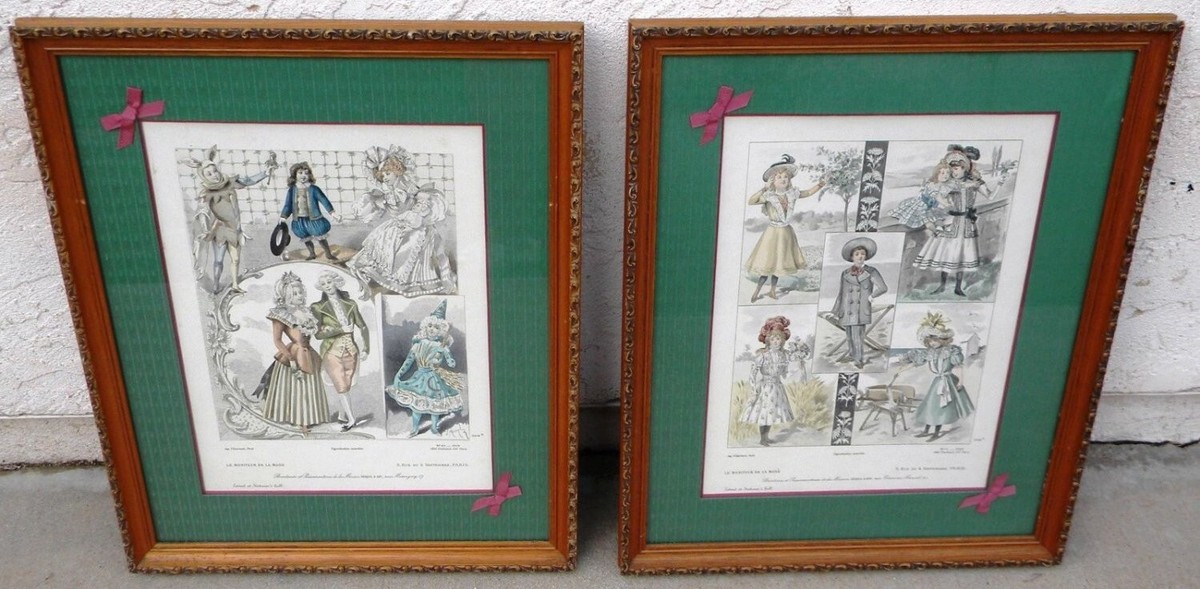 Pair 1899 LE MONITEUR DE LA MODE Paris Children Fashion Etching