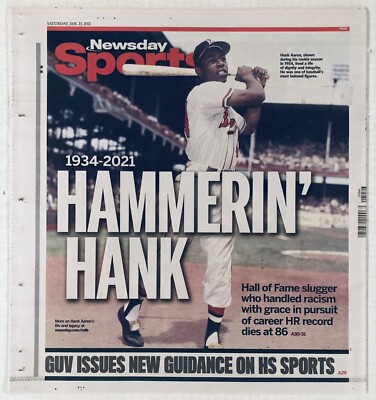 JANUARY 23, 2021 NEW YORK NEWSDAY HOME RUN KING HANK AARON DEAD AT 86
