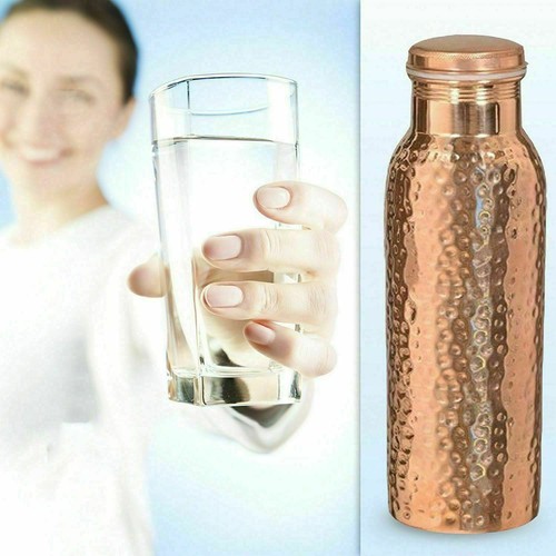 Distributeur D'Eau En Cuivre Pur Martelé à La Main 4L Avec 2 Verres Martelés - Handicraft Ayurveda