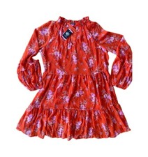Vince Camuto Midi Lined Tiered Dress Orange Pink Flowers NWT Women Small