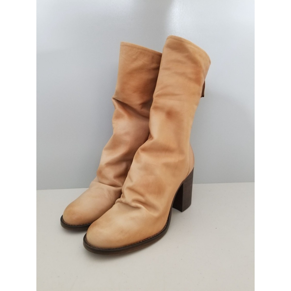 Free People Elle Block Heel Boots Brown Slouch Leather Boots