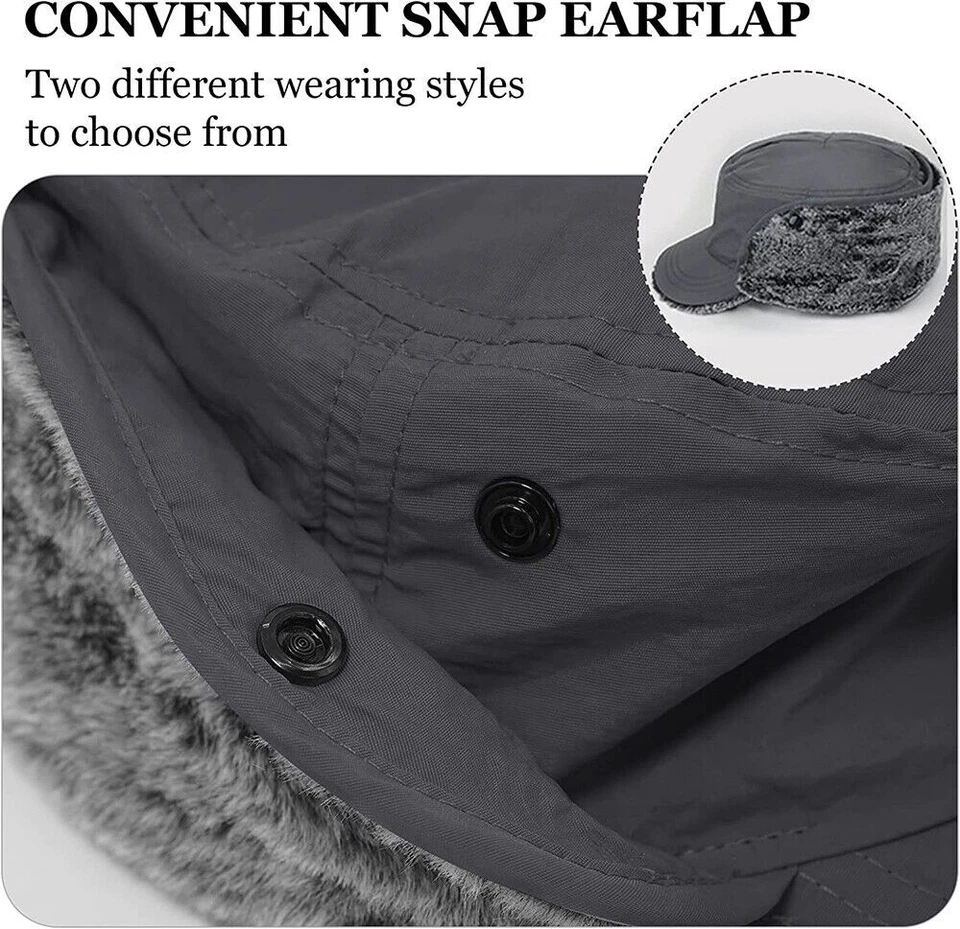 Mens Winter Warm Baseball Cap with Earflaps Fleece Lined Hunting Hat - Image 4 of 4