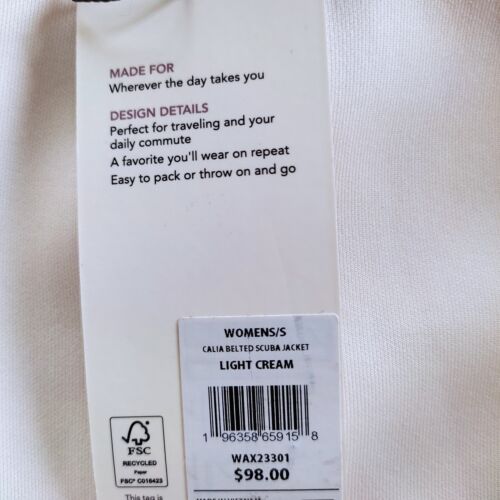 Calia Belted Scuba Women Jacket Coat Cream White Belt High Neck Pockets Sz S /M - Picture 16 of 18