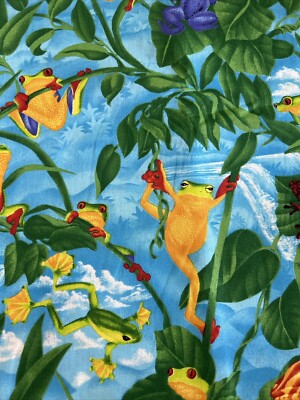 Spring Industries Tree Frog toad Jungle leaf waterfall Plants fabric 5m X 44 