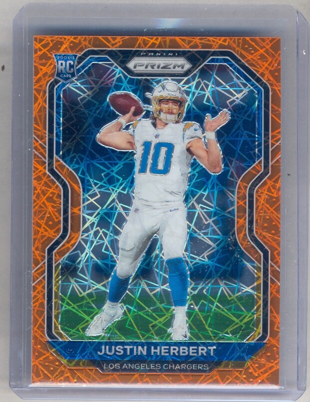JUSTIN HERBERT 2020 PANINI PRIZM #325 ORANGE LAZER PRIZM ROOKIE RC