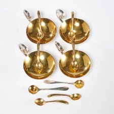 Vintage Sterling Silver Open Salt Cellar Bowls Gold Wash 4 Pc Set Extra Spoons