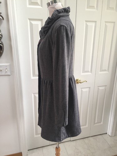 Anthropologie Nick & Mo Gray Trench Flower Appliqué L Excellent Jersey Stretch - Picture 3 of 8
