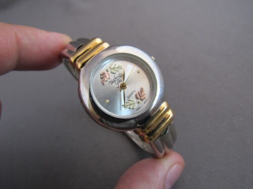 BLACKHILLS GOLD QUARTZ 12K LEAVES HINGE WRISTWATCH BRACELET