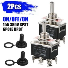 2 Pcs Toggle Switch ON/OFF/ON Heavy Duty 15A 380V 6pin DPDT Car Boat Waterproof