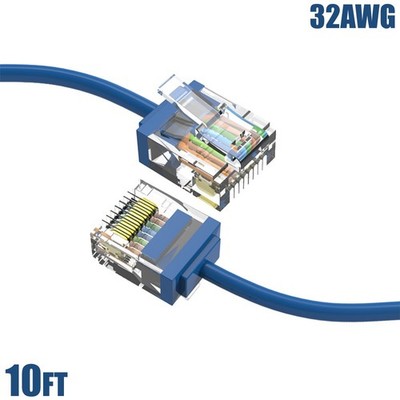 10FT Cat6A RJ45 Network LAN Ethernet UTP Patch Cable Super Slim Cord 32AWG Blue