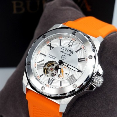 Bulova 98A226 Marine Star Orange Silicone Strap Men's Automatic Watch 44 mm