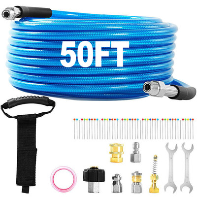 50FT 1/4'' M-NPT 5800PSI Drain Cleaner Hose Sewer Jetter Kit for Pressure Washer