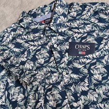 Chaps Shirt Men  s XL Button-Down Short Sleeve Hawaiian Tropical Floral Blue NEW