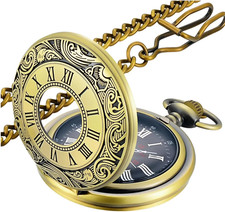 Vintage Pocket Watch Roman Numerals Scale Quartz Pocket Watches with Chain Chris
