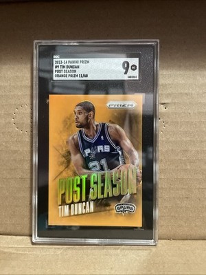 SGC 9 2013-14 TIM DUNCAN PANINI PRIZM #9 POST SEASON ORANGE #D/60 SP SSP CARD