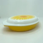 Vintage PYREX Divided Casserole Dish 1/2 Qt. Ovenware w/Daisy Sunflower Lid USA