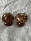 Hull Pottery Salt & Pepper Shakers Mushrooms Brown Drip Glaze Brown Vintage USA