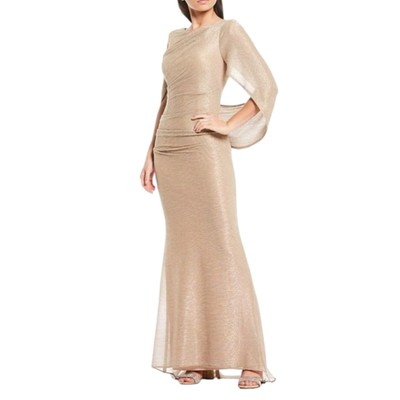 $249 NWT Betsy & Adam Formal Evening Gown 6P Gold Cape Special Occasion Dress