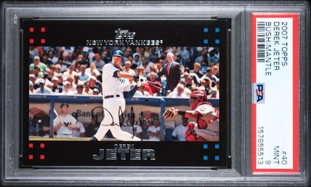 2007 Topps Derek Jeter w/ Mickey Mantle & Bush #40 New York Yankees PSA 9 MINT