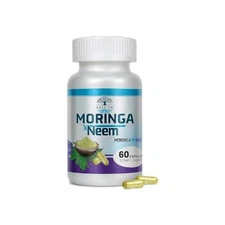 Organic Neem & Moringa Leaf Powder Capsules Green Superfood Supplement. B7