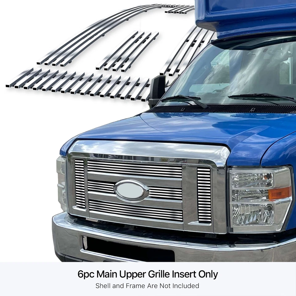 Se adapta a 08-14 Ford Econoline/Series E superior acero inoxidable cromo billet parrilla inserto Foto 3 de 4