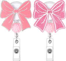 2 Pack Pink Bow Badge Reel Retractable Nurse Gifts Valentines Badge Reels with A