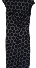 Ralph Lauren Womans Dress Polka Dot Black A Classic Ruched Waist Sleeveless 