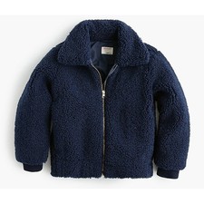 J Crew Crewcuts Unisex Navy Collared Sherpa Fleece Bomber Jacket Kids Sz 8