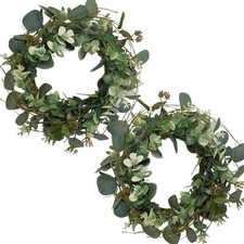 12  Artificial Green Leaves Wreath Eucalyptus Round Wreath for Home Decoratio...