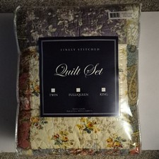 Finely Stitched King Quilt Set Floral Multicolor 100 Cotton Quilted