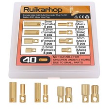 40 PCS 5mm 5.5mm 6mm 6.5mm Female Male Gold Banana Bullet Connector Plug for ...