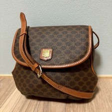 Borsa a tracolla Y2K vintage CELINE Macadam Triomphe in pelle di tela marrone