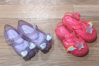 Cute Mini Melissa Jelly Shoes Girls size 7 set bundle 2 pairs rainbow princess