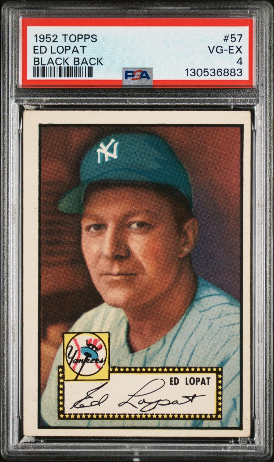 1952 Topps #57 Ed Lopat New York Yankees Black Back PSA 4 VG EX