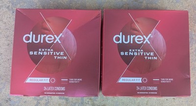 2 Durex Extra Sensitive Thin Regular Fit Latex Condoms Exp. 5/29+
