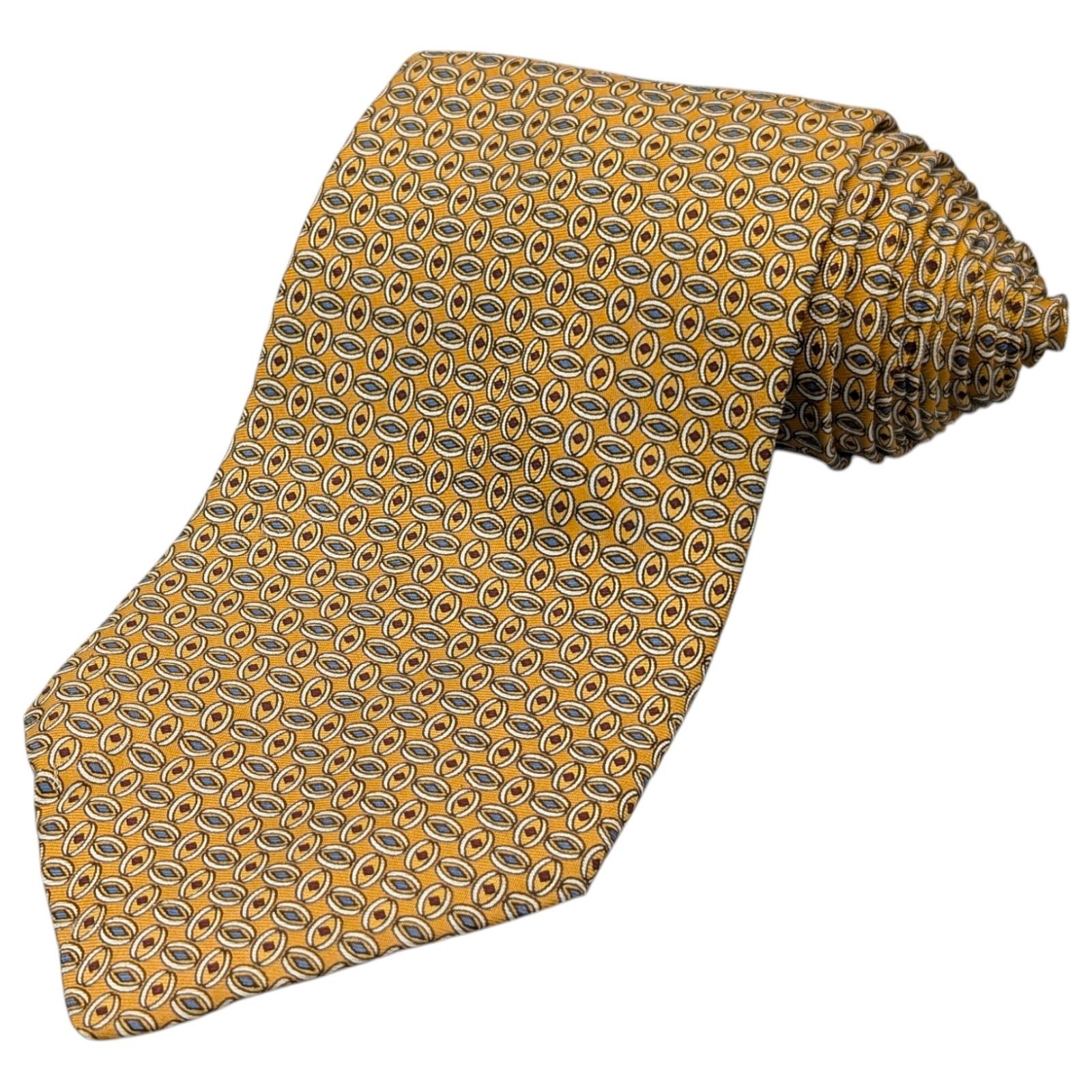 Brooks Basics Tie 58" Gold Blue Neat Oval Medallions Silk Necktie Classic Formal