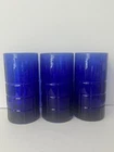 3 Vintage Anchor Hocking Tartan Pattern Highball Cobalt Blue Glasses Heavy