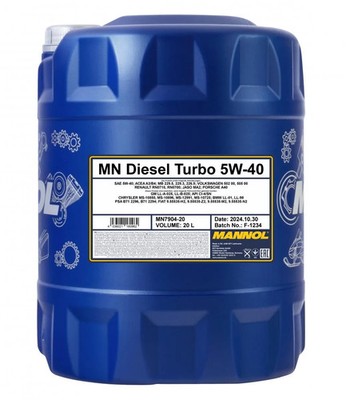Mannol 7904 Diesel Turbo 5W-40 Motoröl 20L PSA B71 2294 PSA B71 2296