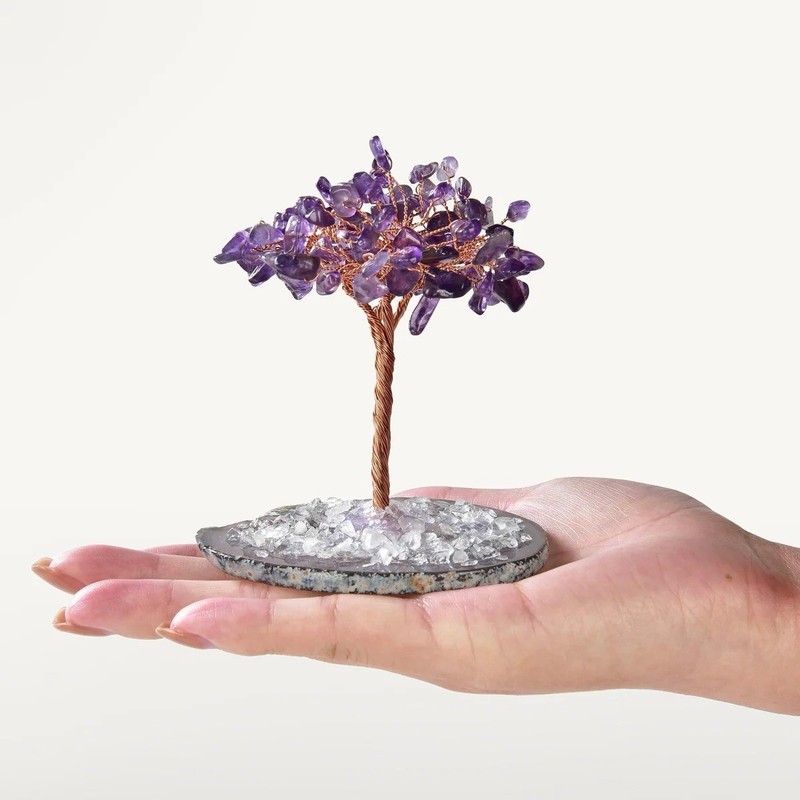 Kalifano Amethyst Natural Gemstone Bonsai Tree With Agate Base