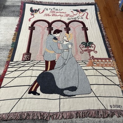Vtg Disney Cinderella Woven Tapestry Throw Blanket Dreams Do Come True 90s Y2K