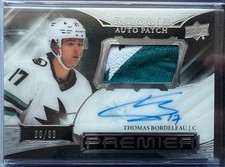 Thomas Bordeleau Rookie Auto Patch 2022-23 Upper deck. SPORTS CARDS HOCKEY CARDS