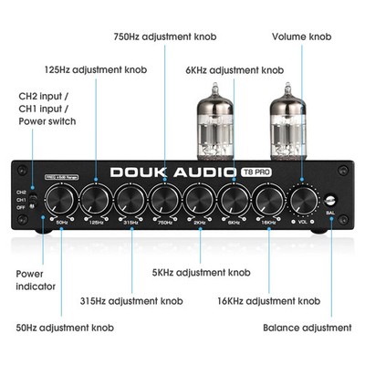 Douk Audio T8PRO Tube Preamp HiFi 7-Band EQ XLR/RCA Balanced Stereo