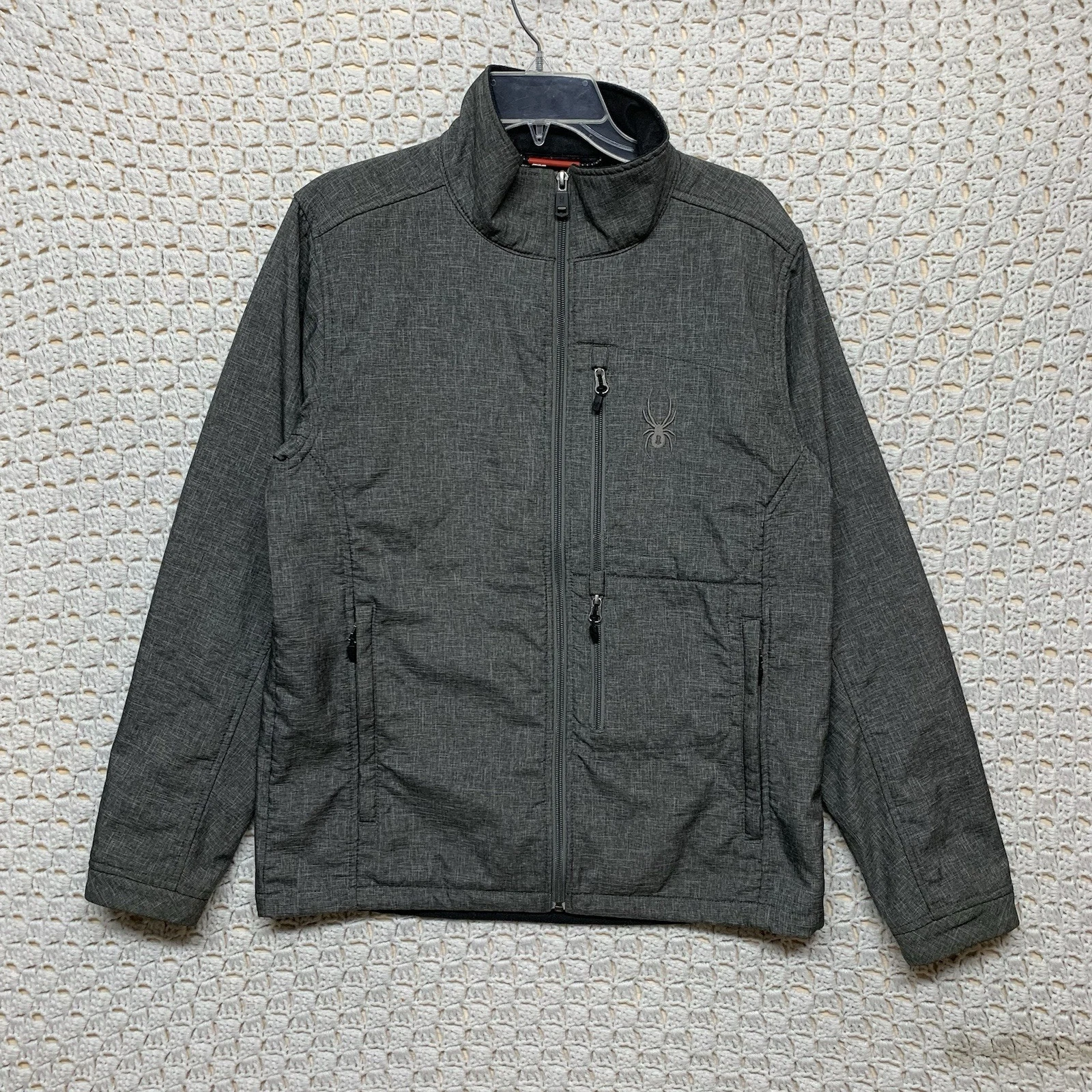 Spyder SoftShell Jacket Men Size M Gray Wind Resistant Style #3546-10