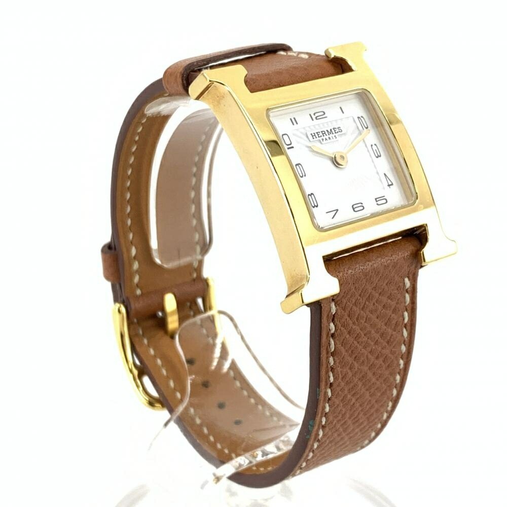 Hermes HH1.201 H Reloj Oro 21mm GP Cuero Damas Cuarzo Esfera Blanca 2012 Marca P
