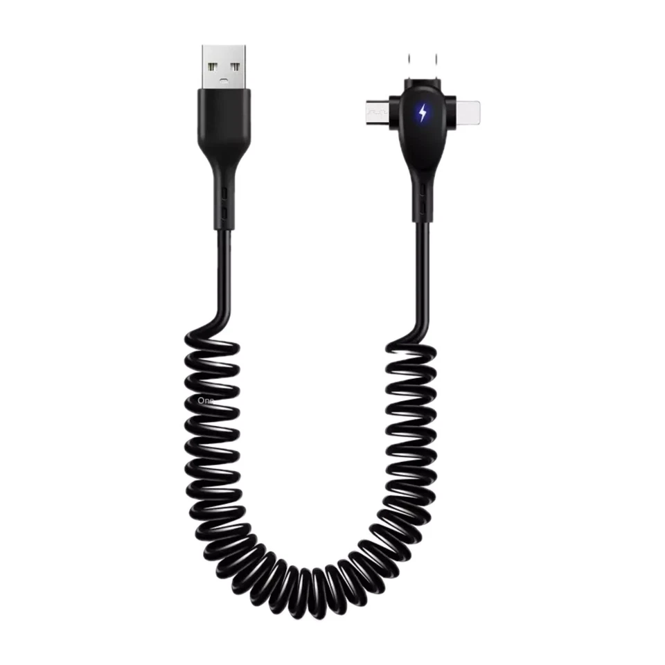 USB-A Kabel Typ-C+Micro+iPhone Handy Auto Ladekabel Schnellladekabel Spiralkabel - Bild 2 von 4