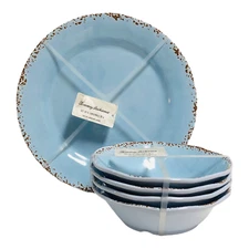 Tommy Bahama Melamine 8 Pc SET Dinner Plates Salad Bowls ROBIN EGG BLUE Crackle
