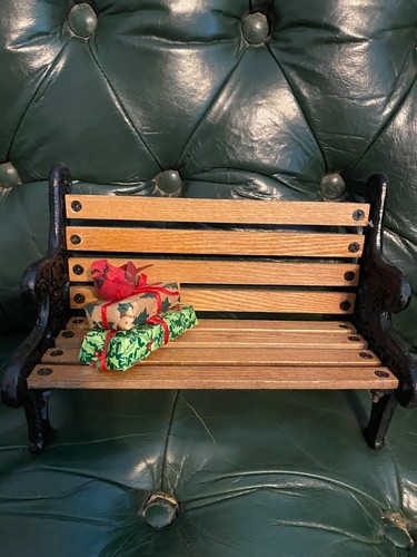 Byers Choice Carolers Park Bench with Presents and Cardinal