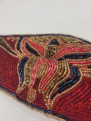 Vintage Regale Beaded Waist Belt La Regale Vintage Beaded Belt - Black Gold Silver Fabric  main image 3