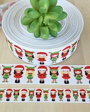 7/8 1.5" 1 YD Christmas Elves Grosgrain Ribbon LIttle Girls Santa's Elves